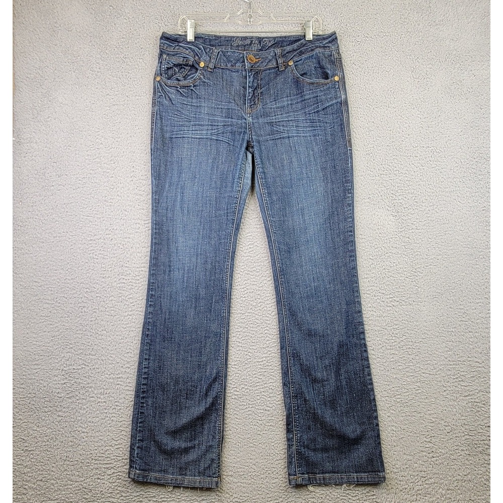 Grace in LA Juniors Jeans 13 Dark Wash Low Rise Boot Cut Distressed‎ Denim
